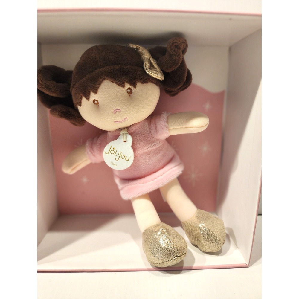 JOLIJOU Paris France My First Santa Doll Pink Dress Brown Hair/Eyes Baby Lovey